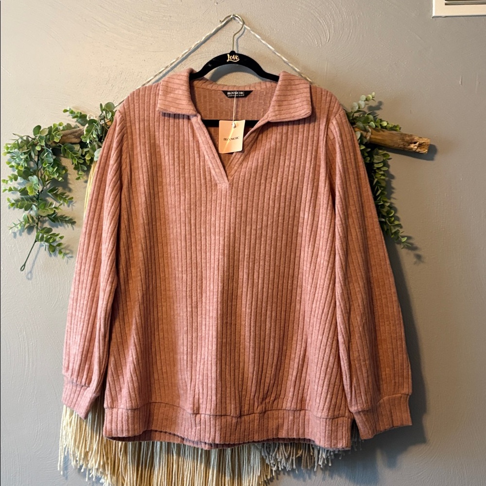 BloomChic Dusty Pink Ribbed Knit Top